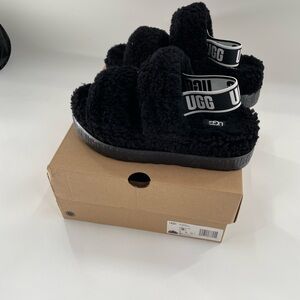 UGG Black Fluffy Slides